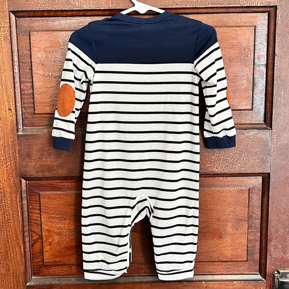 PatPat | Navy Blue and White Jumper with Vintage Brown Elbow Pads NWT - Picture 4 of 5